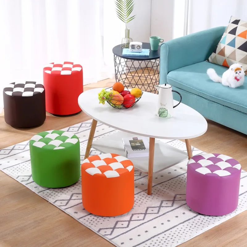 

Fashionable Colorful Short Round Sofa Shoe Stools Household Small Cylindrical Leather Pier stools Living Room Furniture