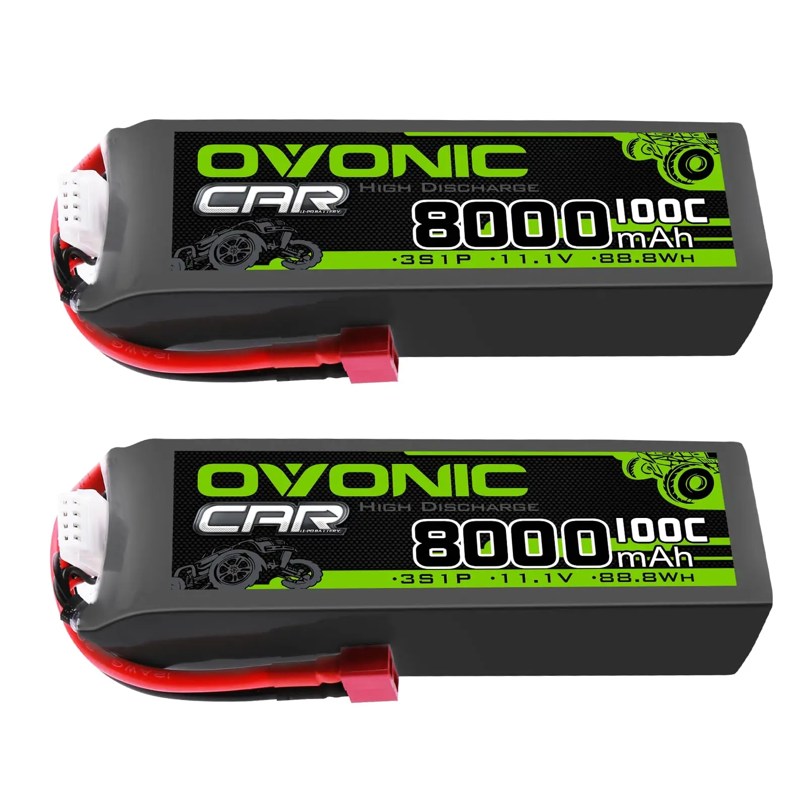 OVONIC Batterie Lipo 3S 8000mAh 50C 11.1V – Connecteur T-Dean, étui Souple, Pour RC Voiture Avion Hélicoptère – Lot De 2