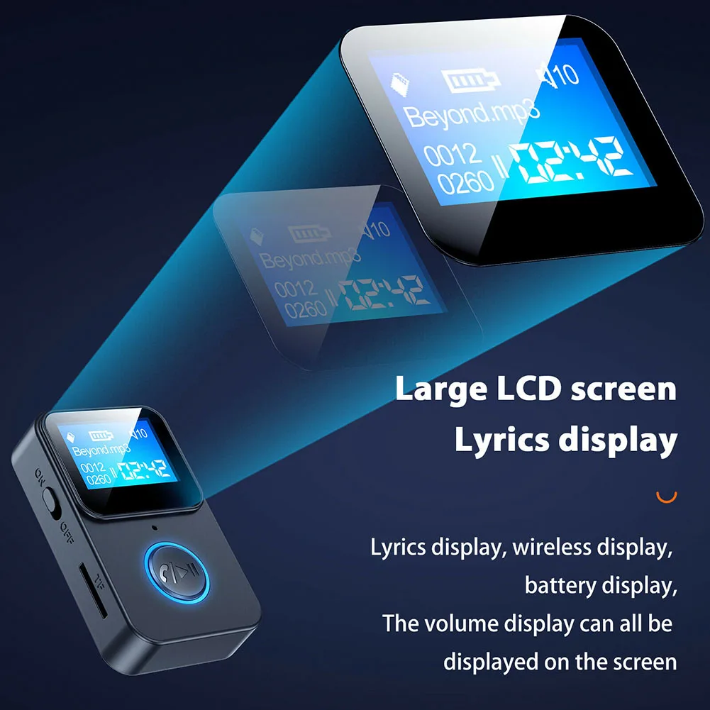 Bluetooth Audio Adapter Bluetooth MP3 Receiver Bluetooth Music Player C33 Wireless Bluetooth-compatible 5.0 Audio Receiver 3.5mm Aux Audio Music Adapter with Screen Display