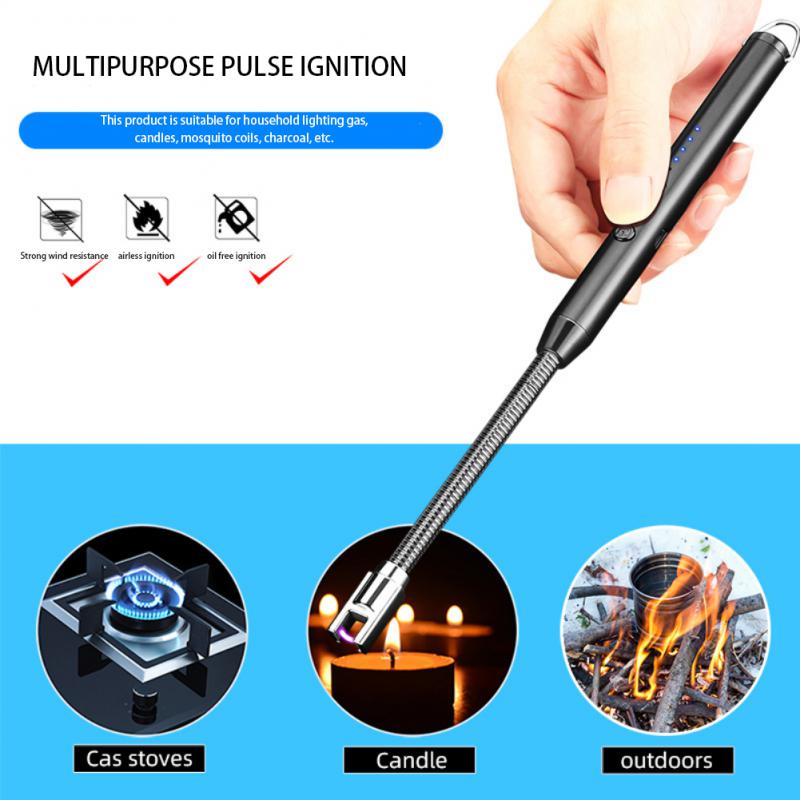 360Â° Type-C Curved Windproof Flameless Plasma Ignition Barbecue Lighter USB Long Kitchen Lighter Candle Gas Stove Gas Lighter