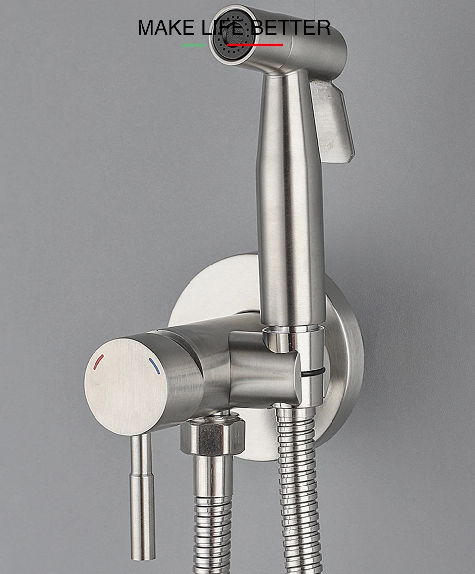 Description Picture 2 of itemULA Stainless Steel Bidet Faucet Brushed Portable Toilet Bidet Faucet Mixer Hot Cold Water Bathroom Valve Set Hygienic Shower