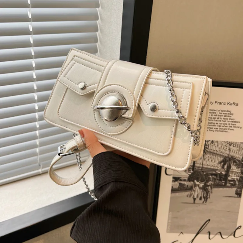 

Fashion Lock Summer Solid Messenger Crossbody Bags Luxury Leather Women's Handbags Chains Ladies Shoulder Bag Female Purses Sac