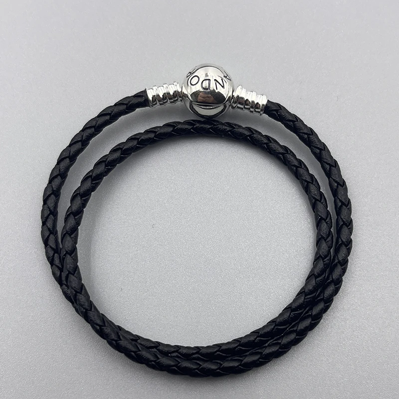 

new Original Leather Snake Chain Bracelet Secure Heart Clasp Beads Charms Bangles For Women Girls DIY Jewelry Making Fit Pandora