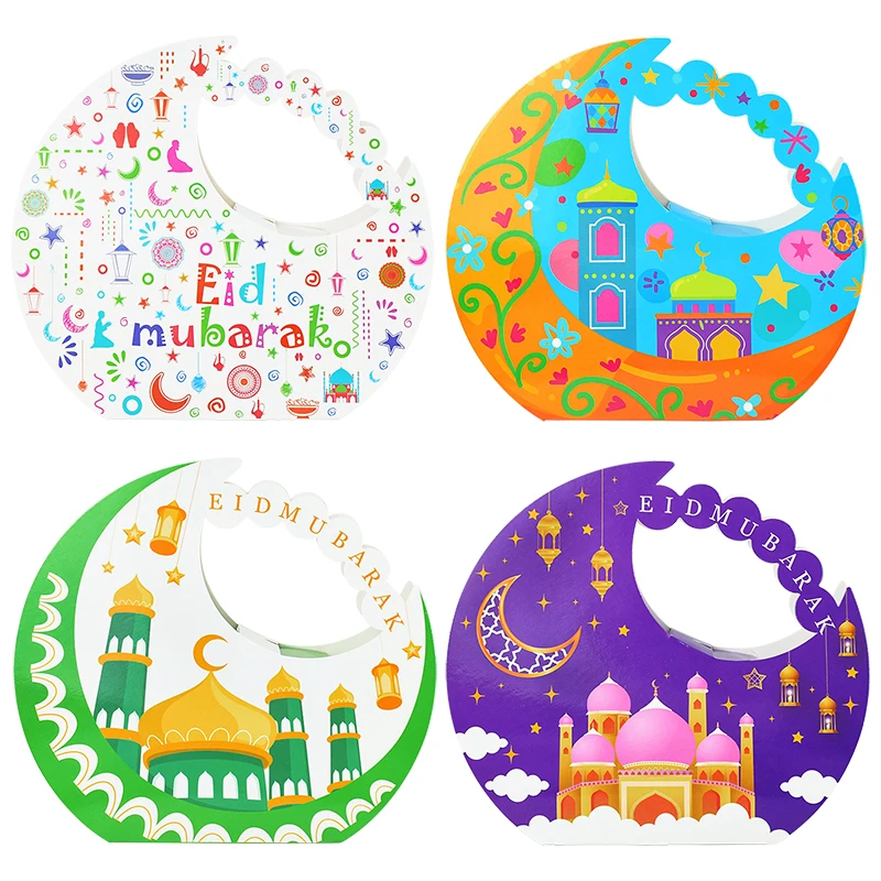 

5pcs Eid Mubarak Gift Box Handbag Cookie Candy Box Packing Bag Ramadan Kareem Moon Castle Muslim Islamic Festival Party Supplies