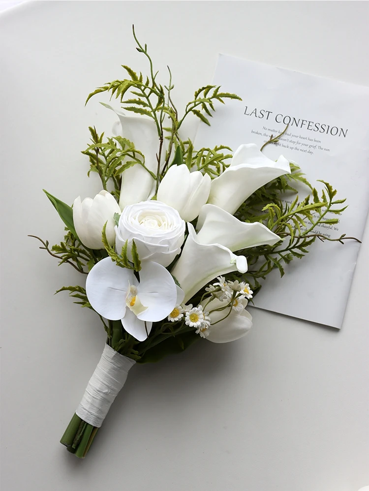 Boque de Noiva 2022 PU Real Touch Big size Calla Lilies Ivory Wedding Bouquet for Bride Rose Orchid ramo de flores para novia