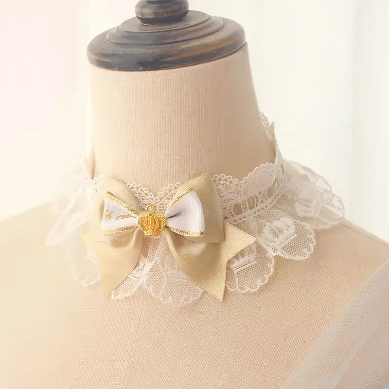 Black Golden Palace Retro Lolita Necklace Tea Party Gorgeous Lace Heavy Duty Neck Chain Dream Bow