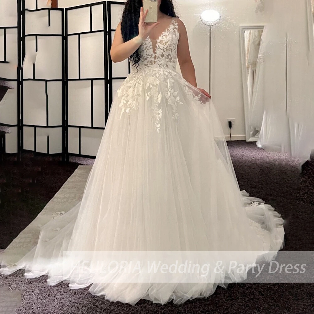 elegant V neck wedding dress A line leaf lace applique bridal dress Robe De Mariee Wedding Bride
