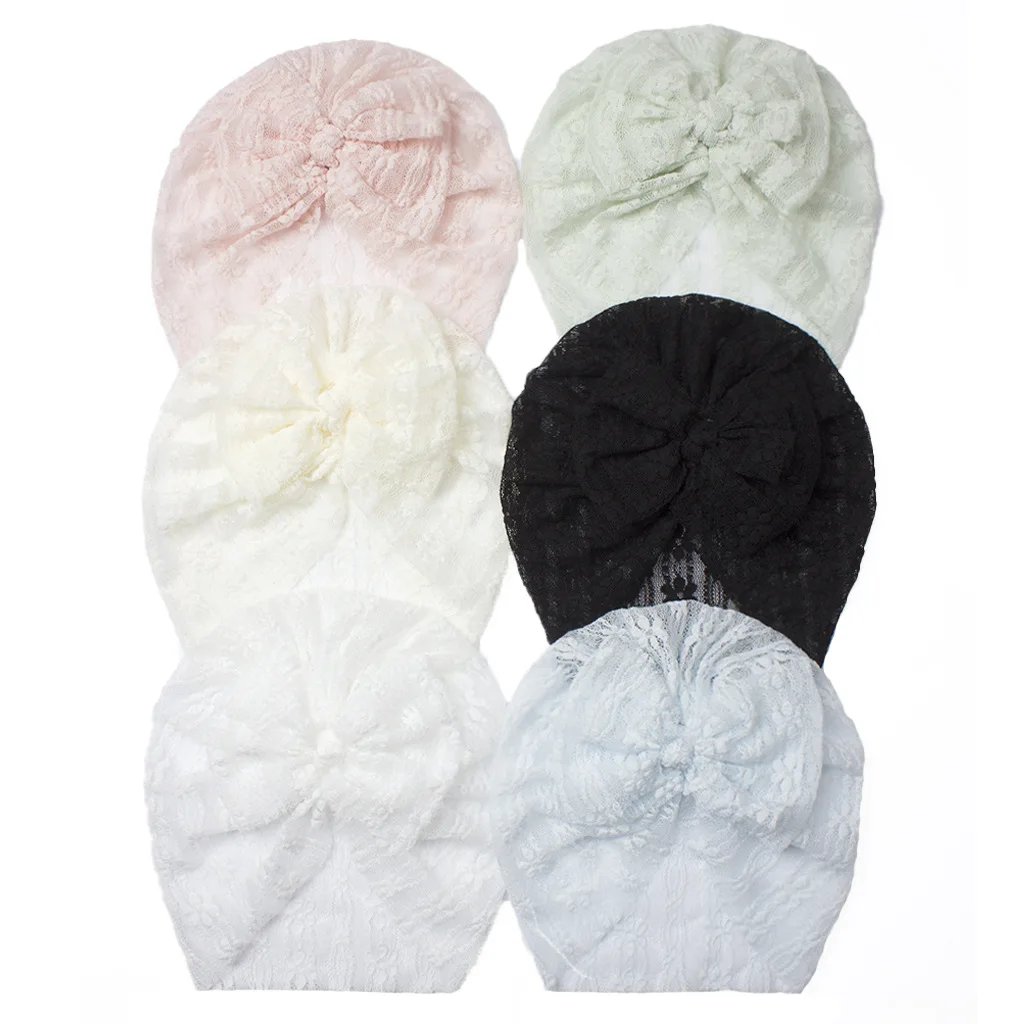 

Baby Turban Girls Hat Baby Girls Lace Solid Color Bow Knotted Hats Newborn Fetal Cap Breathable Kids Headwear Hair Accessories