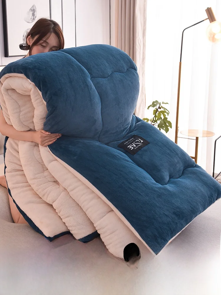 Lamb Velvet Blanket Quilt Winter Thi Warm Coral Fce Filled Extra Large Single Cotton Quilt for Student Dormi