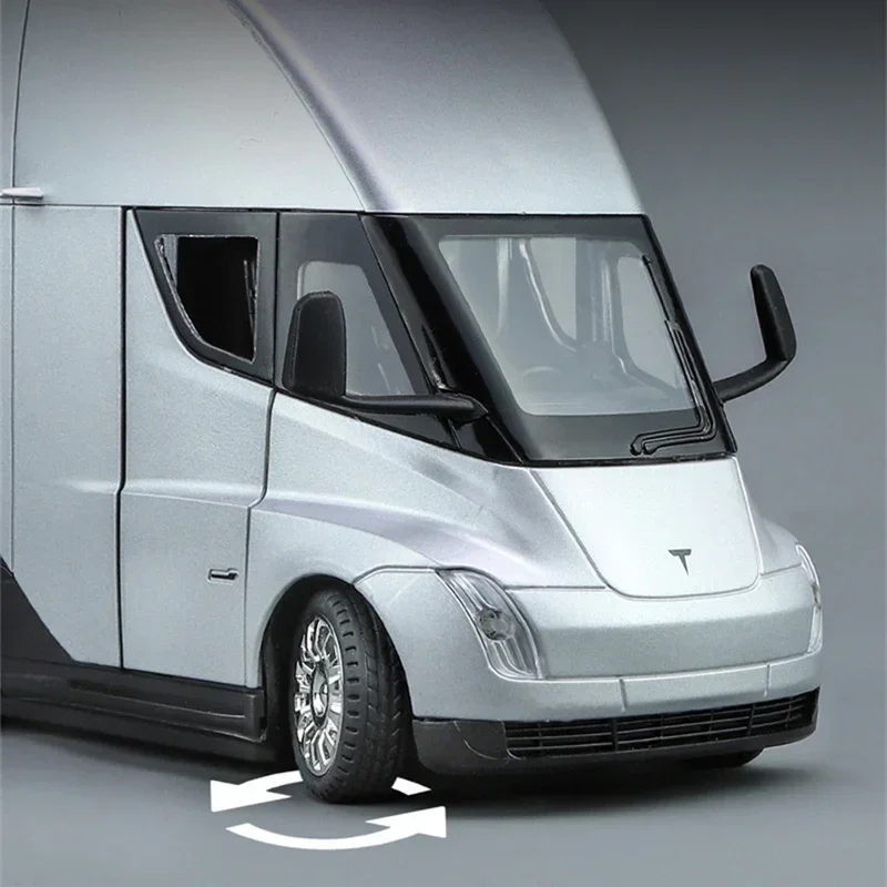 Coche De Juguete Tesla Semi Truck 1:24 - Modelo De Aleación De Zinc, Con Puertas Y Capó Que Abren, Función De Retroceso - Para Coleccionistas Y Niños (Con Sonido Y Luz)