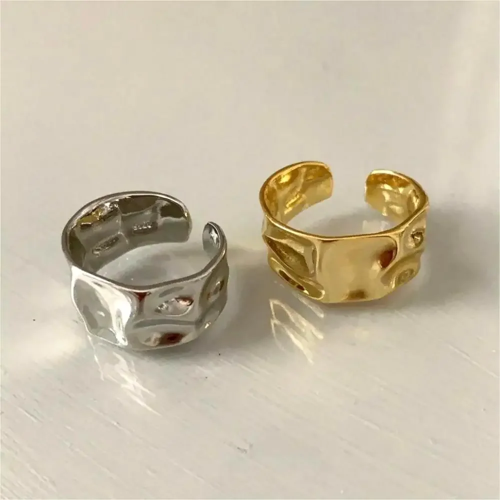 1/3 PCS Double Row Stackable Open Resizable Wave Stainless Steels Ring Gold Silver Color Minimalist Irregular Rings Jewellery 5