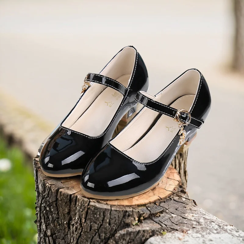 Children Girls Leather Shoes Princess High Heel Shoes for Kids Girls Performance Dress Student Show Dance Sandals 26-41 leather shoes girls shoes girls sandals girls high heel shoes