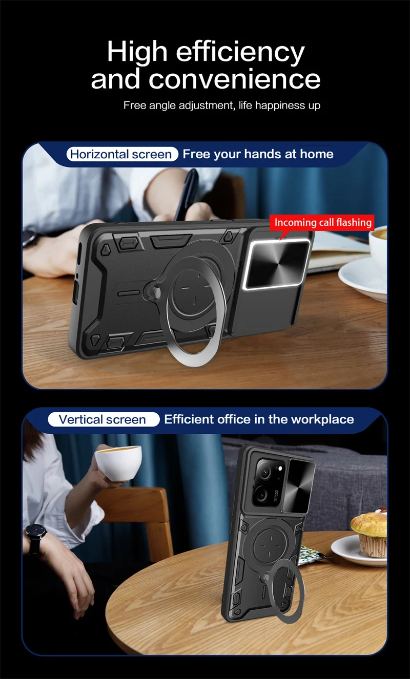 Shockproof Armor Ring Slide Lens Protective Case - Back Cover
