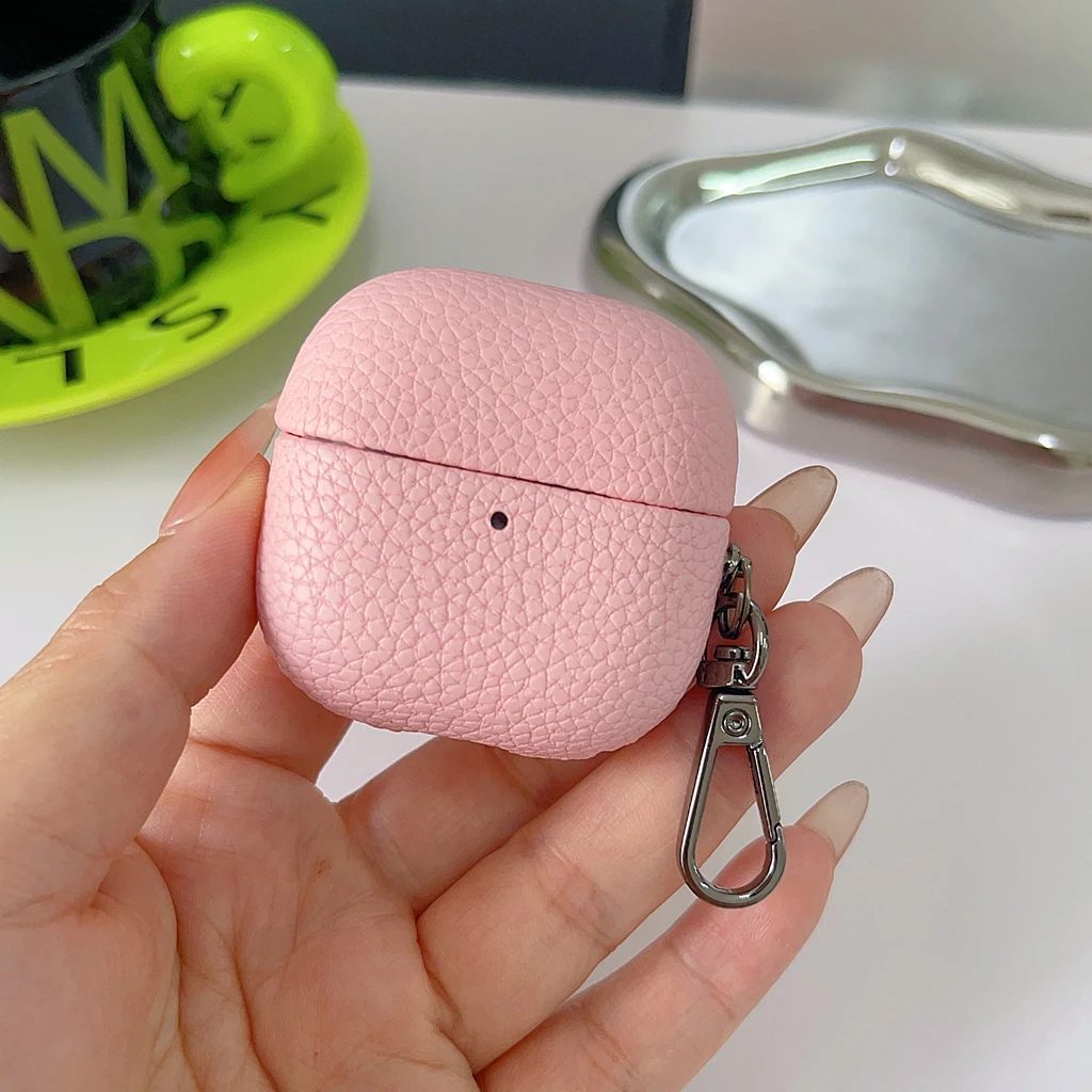 Vintage Premium Lychee Texture PU Leather Earphone Cover Case with Hook in Multiple Colors