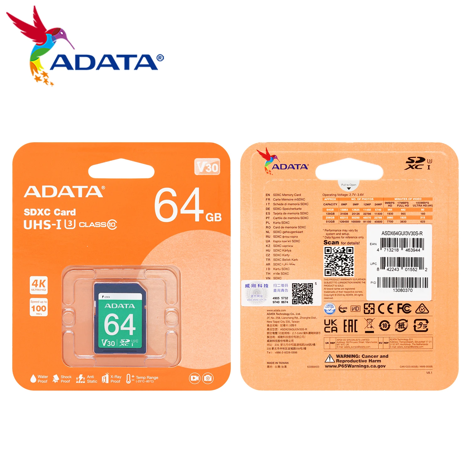 ADATA Ʈ HD ÷ ޸ ī 100%, SDXC ī, UHS-I u3 C10, 64GB, 128GB, 256GB, 512GB, V30, ִ 100 MB/S, 4K