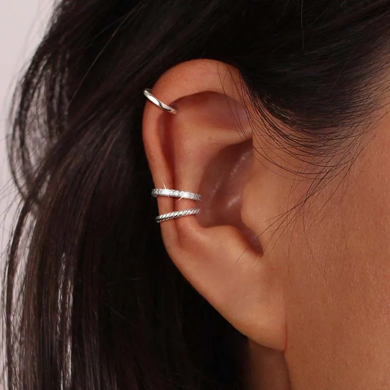 3Pcs/Set Fashion Gold Color Crystal Clip Earrings for
