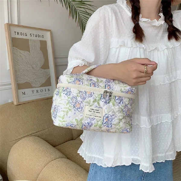 女士化妆袋（3件套）可爱的花卉化妆包，组织储物化妆包，旅行洗漱袋，手提包钱包-11