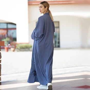 Muslim Abayas for Women Dubai Turkey Snap fastener Front Black Embroidery Islamic Clothing Kimono Ramadan