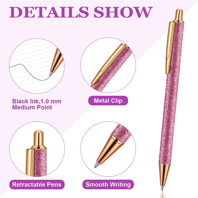 8pcs Glitter Ballpoint Pens Cute Pretty Metal Retractable Journaling Pens  for Women Girls Gifts Black Ink Medium Point 1mm - AliExpress