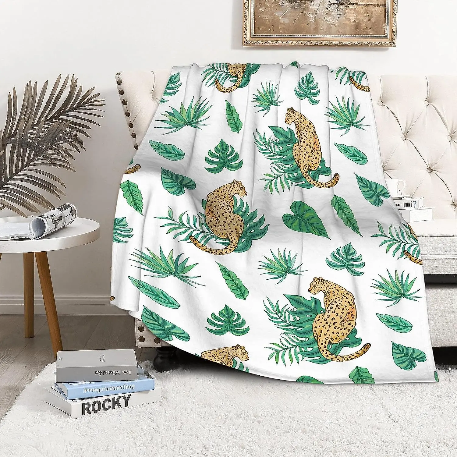 

SaltaStore Tropical Leaves and Tiger Blanket,Lightweight Flannel Fleece Throw Blanket Gifts in All Season Blanket for Bed Couch