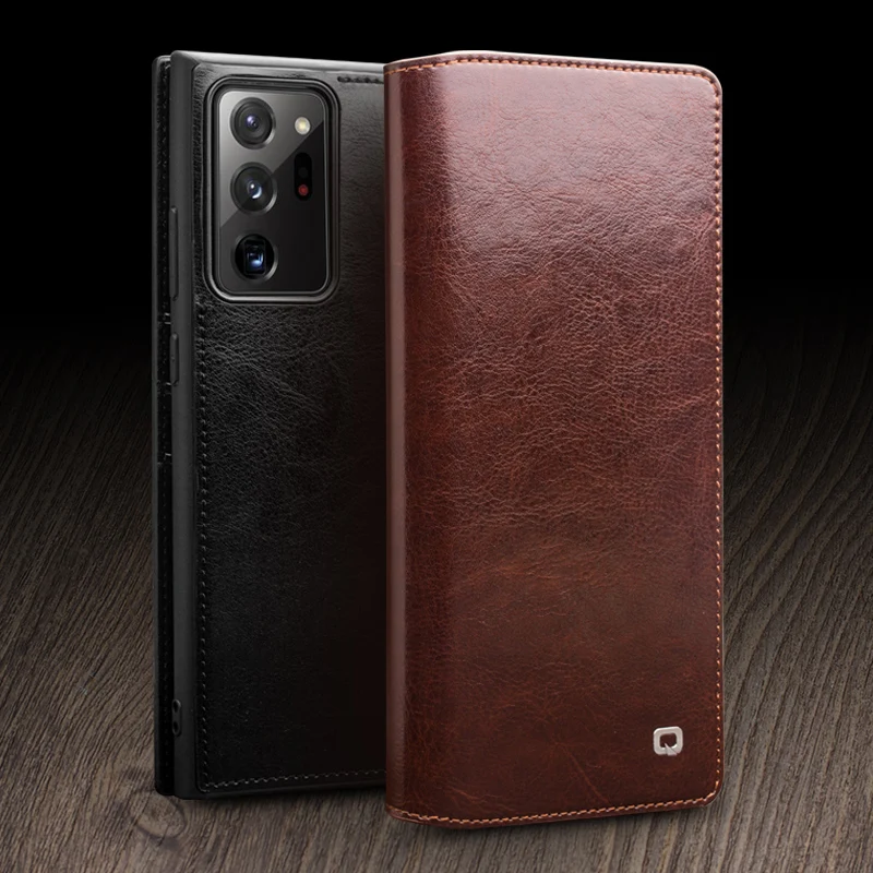 

Qialino Luxury Genuine Leather Phone Cover For Samsung Gaxaly Note 20 Note20 Ultra Stylish Handmade Flip Case With Card Slots