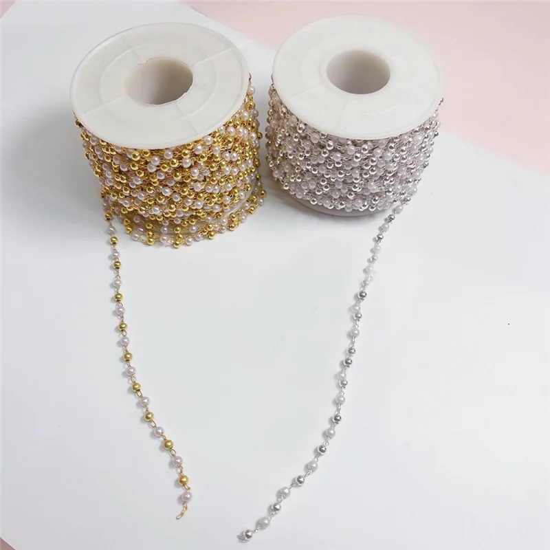 

Цепочка с имитацией жемчуга, ожерелье с шариками, металлические медные звенья для браслетов, цепочка для бижутерии «сделай сам», 1 метр, 3 мм