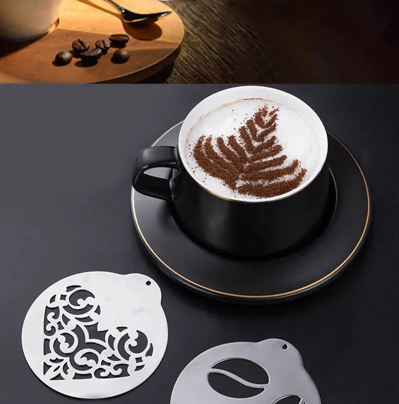 5 Stück Edelstahl Kaffee Kranz Form DIY Schichtung Schablonen Wand Cappuccino Vorlage Girlande Form – Detail 4