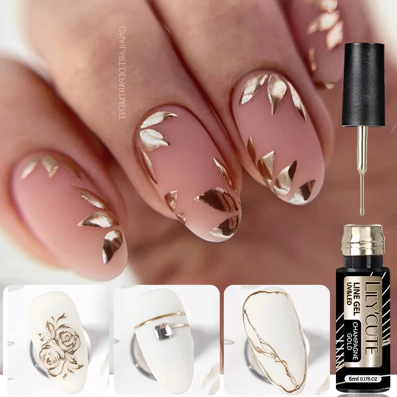 LILYCUTE 5ml Gold Sliver Metallic Liner Gel Nail Polish French Style Super Bright Mirror Pull Line Graffiti Painting Stripe Gel LILYCUTE 5ml Gold Sliver Metallic Liner Gel Nail Polish French Style Super Bright Mirror Pull Line Graffiti Painting Stripe Gel