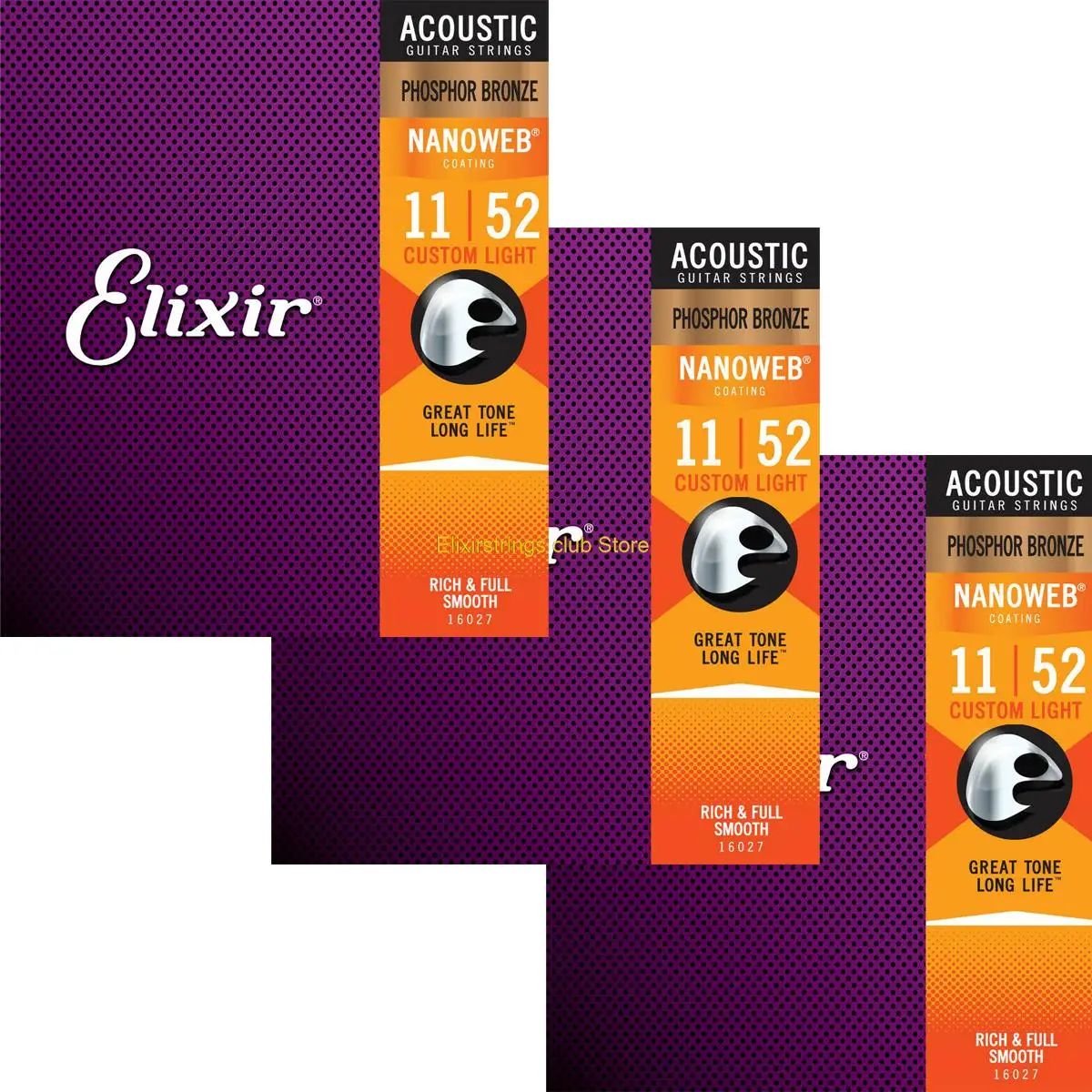 3 Sets Elixir Nanoweb Coating ANTI-RUST Phosphor Bronze Acoustic Guitar Strings 16002 16027 16052 16077 16102 Free Shipping