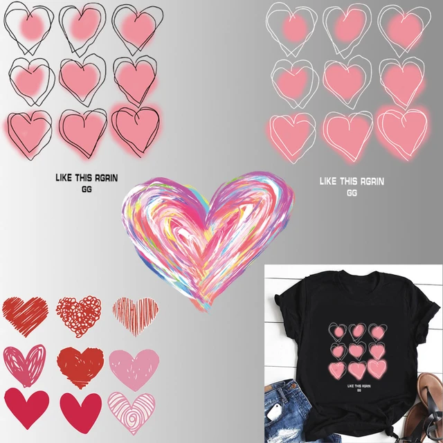 Red Love Heart Patches Iron On Transfer For Clothing Thermal Stickers Diy  Bag T- Shirt Decals