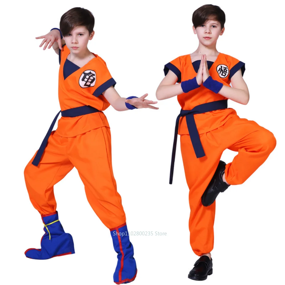 Anime Dragon Ball Z Kids Son Goku Cosplay Costume Gui Holiday Costumes Tail Wrister Wig Children Dress Up Halloween Party Gift