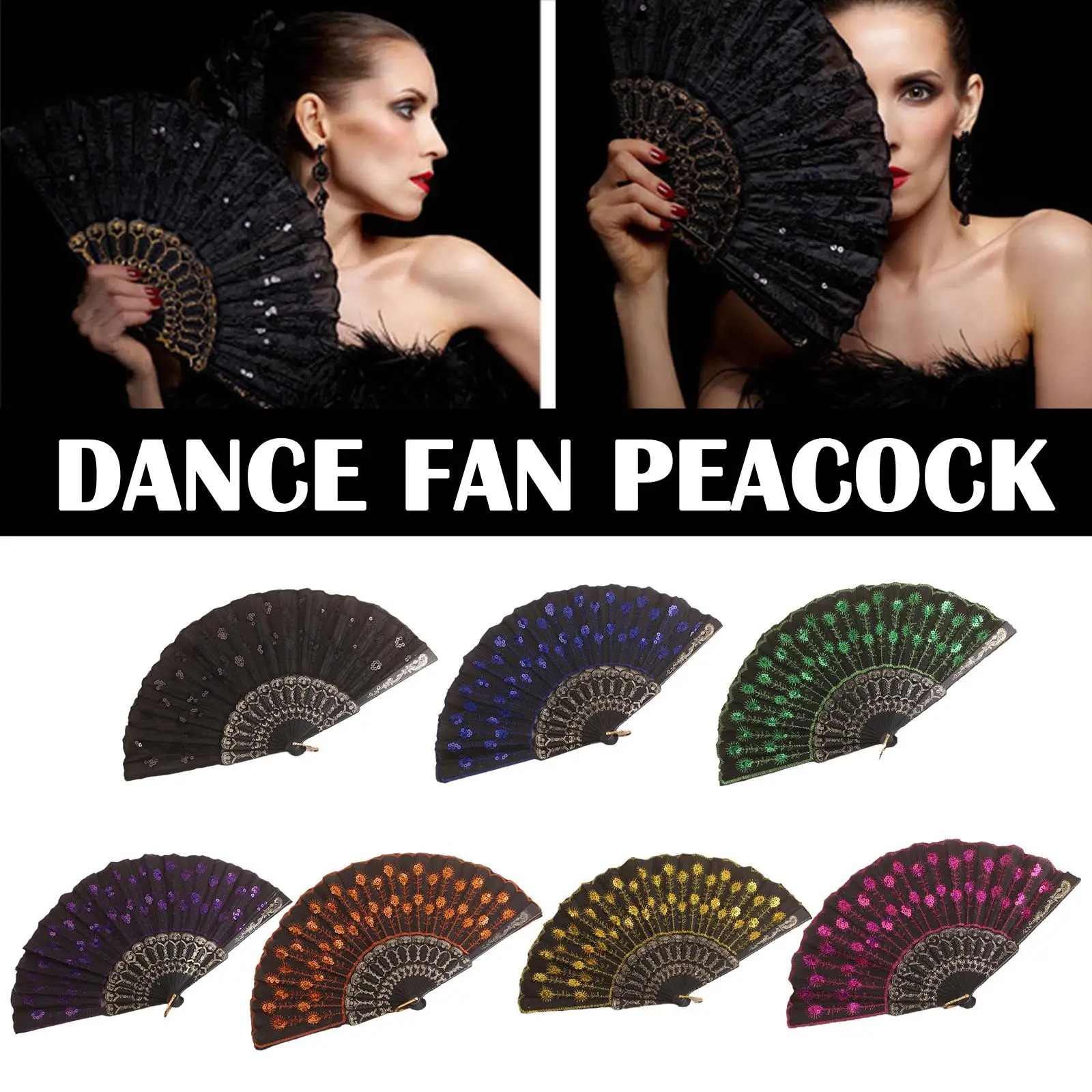 Beautiful Decorative Fans Plastic Cloth Folding Hand Fan Flower Wedding For Party Held Dance Pattern Style Spanish