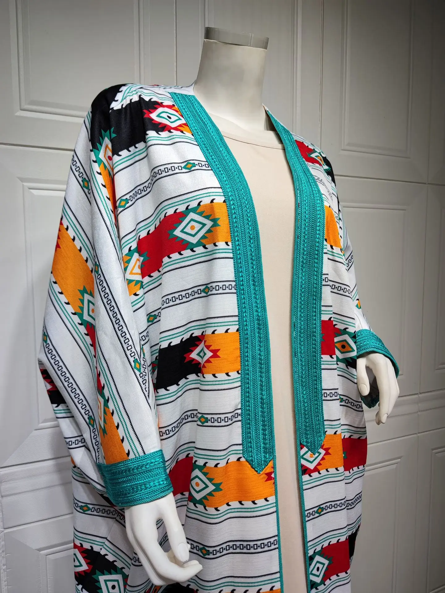 colorido geométrico listras imprimir marroquino kaftan dubai turquia árabe omã qatar robe