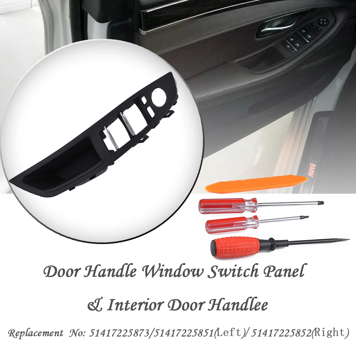 

4Pcs Car Handle Repair Tool Door Handle Window Switch Panel Interior Handle for BMW 520i 523i 525i 525d 528i 530i 535i Black