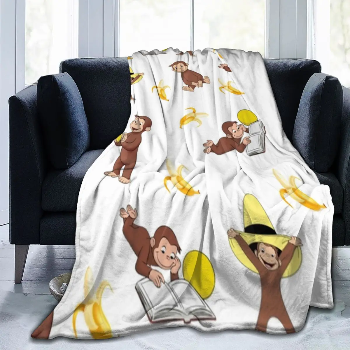 George The Curious Monkey Blanket Banana Cartoon Travel Flannel Throw Blanket Soft Durable Couch Bed Custom Bedspread Gift 3