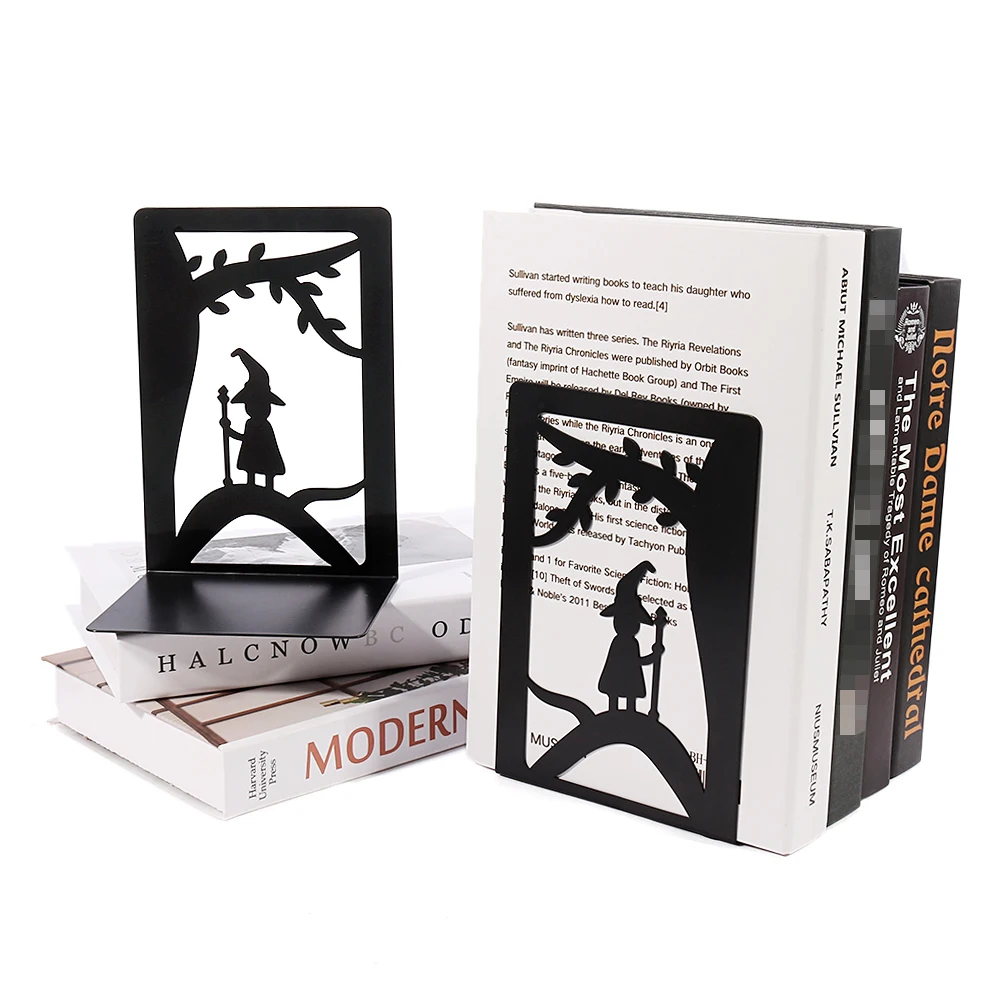 Book Holder Hollow-out Metal Bookends Hourglass Design For Home Office Decorative Book Stoppers