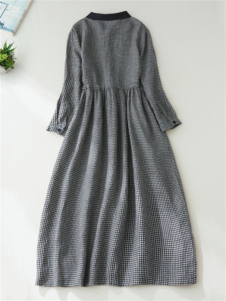 2025 Patchwork Fashion Black White Plaid Autumn Dresses Office Lady Work Dress Japanese Style Women Spring Casual Long Clothing