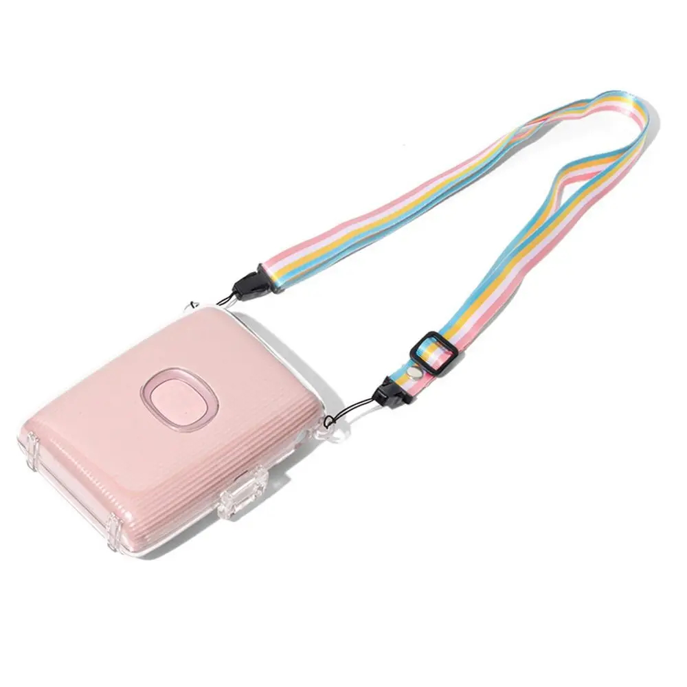 Fujifilm instax mini link2 용 어깨 끈이있는 크리스탈 클리어 충격 방지 보호 커버 포토 프린터 보관 케이스