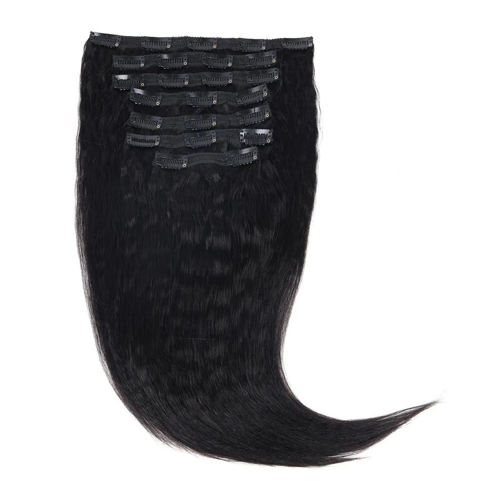 BHF Kinky Straight Hair Clip in Human Hair Extensions 120g Yaki Clip Ins Extension Brazilian Remy Human