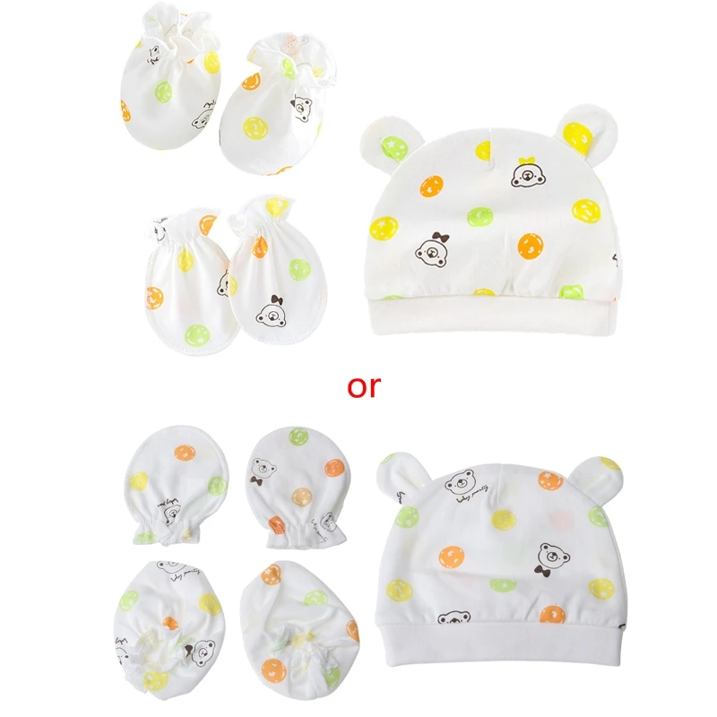 Baby Anti Scratching Soft Cotton Gloves Foot Cover Hat Set Comfy Mittens Socks Cap Kit for Toddler Newborn 0-3 Month anti scratching gloves