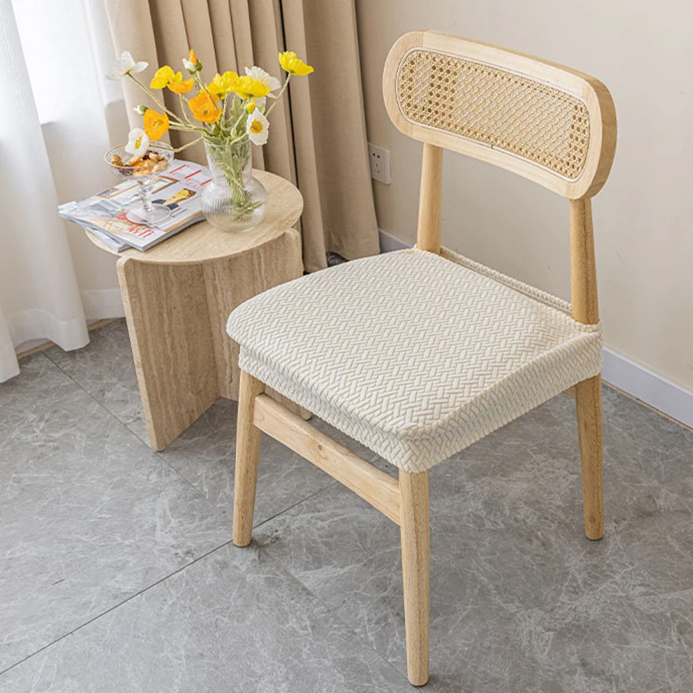 Elastic Solid Colors Chair Seat Covers Jacquard Shell Chair Cover Washable Anti-dust Short Back Chair Cover Armless Wedding Home images - 6