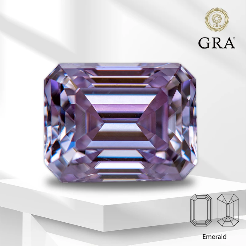 

Moissanite Stone Light Purple Color Emerald Cut Lab Grown Diamond for DIY Charms Women Jewelry Making with GRA Certificate