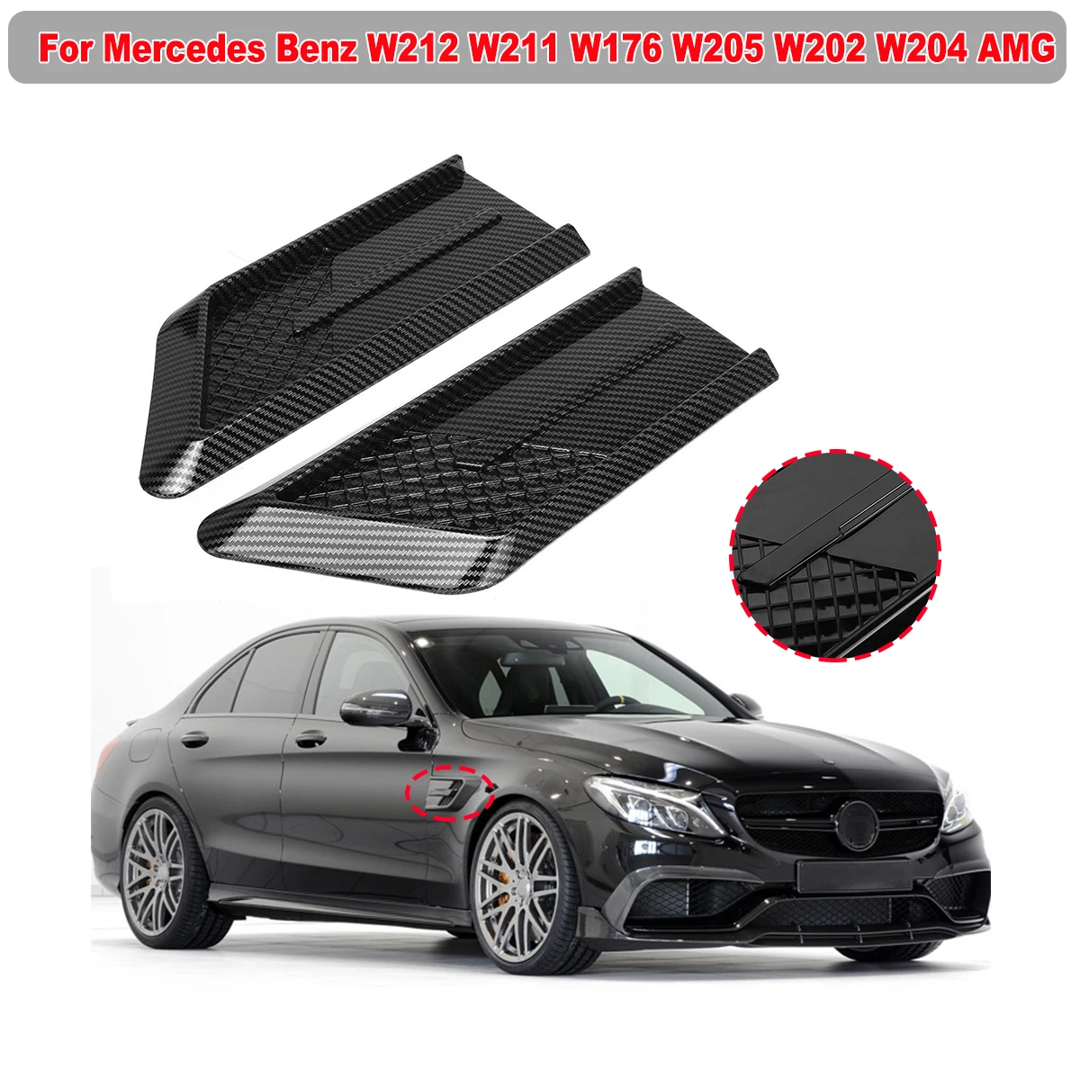 

Universal Car Side Fender Air Outlet Vent Cover Decoration Sticker B-Style For Mercedes Benz W212 W211 W176 W205 W202 W204 AMG