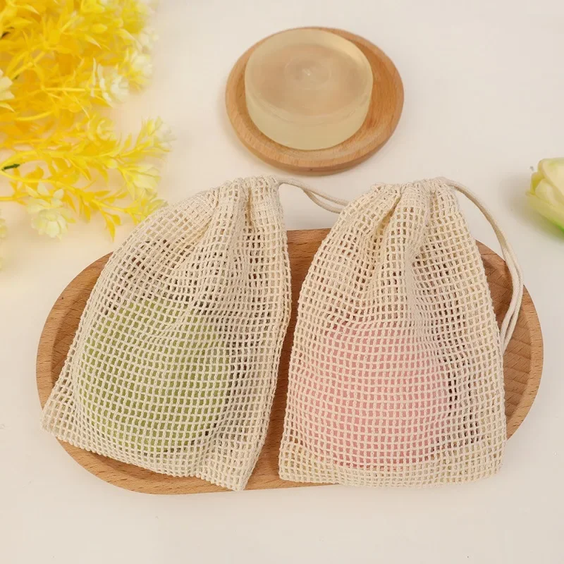 1/10Pcs Soap Foaming Net Mesh Bag Cotton Linen Soap Net Bag with Drawstring Hangable Shower Soap Bags Shower Cleaning Tools 4