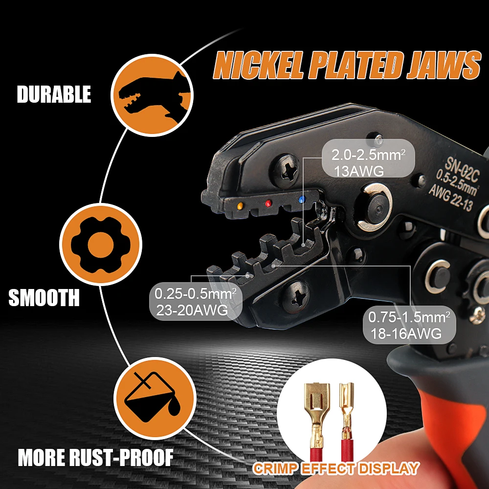 Wire Stripper Wire Terminals Crimping Tool Kit AWG22-13/0.5-2.5mm&sup2; Ratcheting Crimper Tool for Insulated Connectors