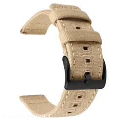 Canvas Nylon Quick Release Watch Strap with Pin Buckle - 22mm (Khaki - black)
