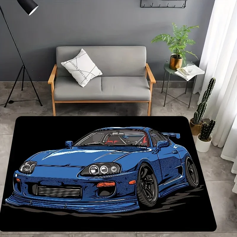 1pc Rectangle Racing Car Pattern Floor Mat For Living Room Bedroom