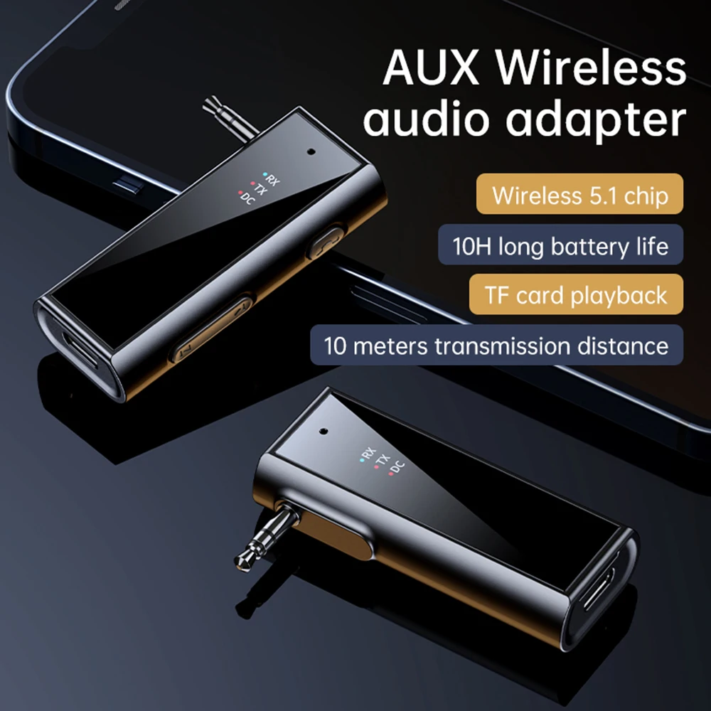 

AUX Bluetooth 5.1 Audio Receiver Transmitter 3.5mm Stereo With Mic Support TF Card Play Wireless Adapter For Car TV PC Headphone