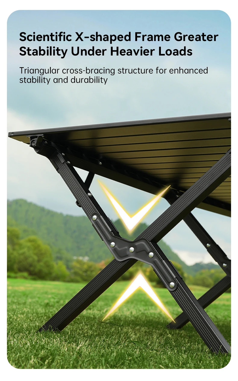 Aluminum outdoor table folded for storage