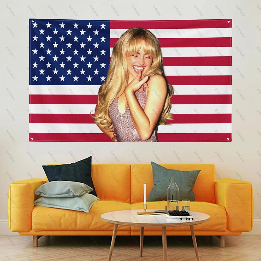 S-Sabrina C-Carpenter USA-Flagge, amerikanische Flagge, Wandteppich, Popstar, Raumdekoration, Konzertbanner, Geschenk, Fächer, Schlafzimmer, Wohnheim, Wandbehang, Geschenk